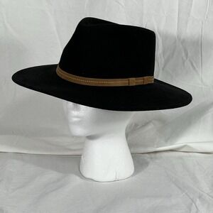 Bigalli Men's Wool Felt Cowboy‎ Style Hat Medium Black Brown Leather Accent